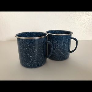 VTG Pair Blue Speckle Enamel Camping Mugs Cups